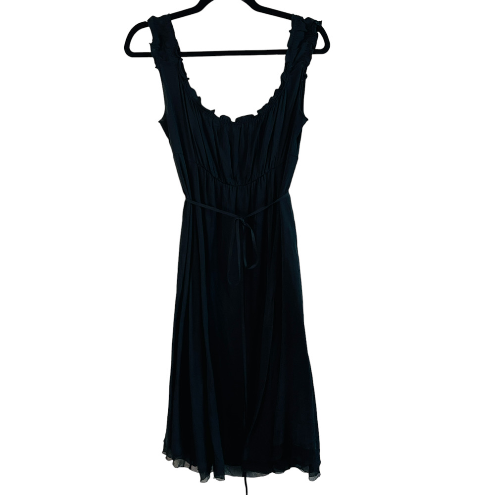Elie Tahari Black Off-The-Shoulder Ruffle Knee Length Silk A-Line Dress Size 10 - Picture 3 of 11